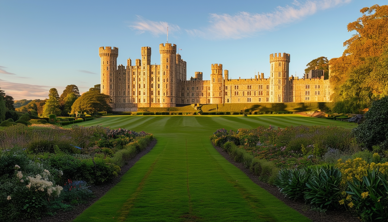 A panoramic view of Windsor Castle bathed in the g